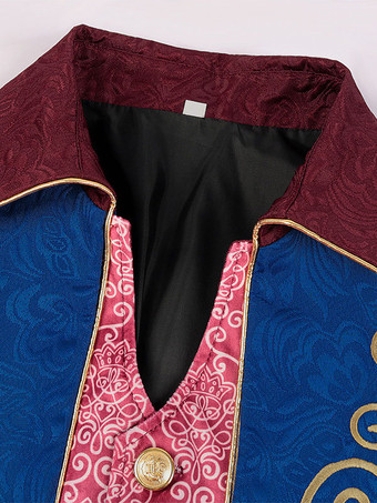 ブルーヴィンテージトップレトロポリエステル花柄長袖レトロコスチューム男性用