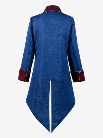 ブルーヴィンテージトップレトロポリエステル花柄長袖レトロコスチューム男性用