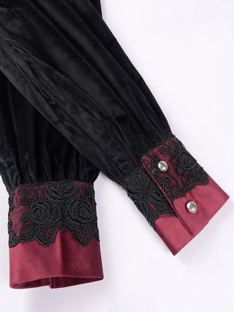 黒ヴィンテージトップレトロフリルレース長袖ポリエステルポリエステル繊維シャツレトロ衣装男性のための