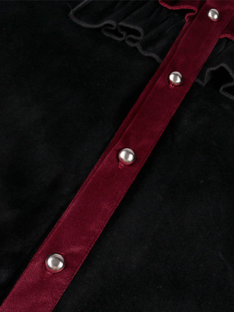 黒ヴィンテージトップレトロフリルレース長袖ポリエステルポリエステル繊維シャツレトロ衣装男性のための