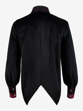 黒ヴィンテージトップレトロフリルレース長袖ポリエステルポリエステル繊維シャツレトロ衣装男性のための