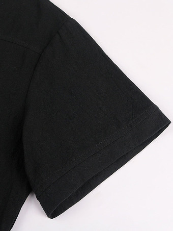 黒ヴィンテージトップレトロレースアップ半袖ポリエステルポリエステル繊維シャツレトロ衣装男性のための