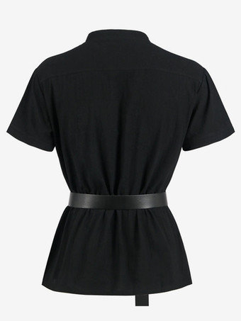 黒ヴィンテージトップレトロレースアップ半袖ポリエステルポリエステル繊維シャツレトロ衣装男性のための