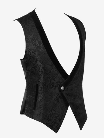 黒ヴィンテージトップレトロノースリーブポリエステルポリエステル繊維チョッキレトロ衣装男性のための