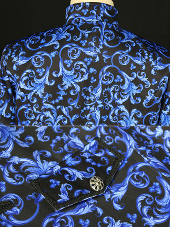 Azul Vintage Top Retro Poliéster Estampado Floral Mangas Largas Disfraces Retro Para Hombre