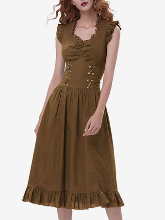 ブラックレトロコスチュームレースポリエステルドレス女性のレトロチュニックマリーアントワネット衣装ヴィンテージ服 バーガンディ