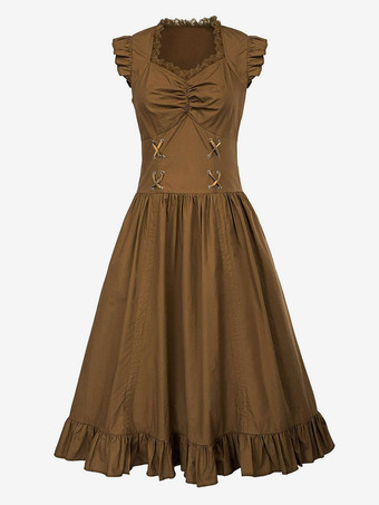 ブラックレトロコスチュームレースポリエステルドレス女性のレトロチュニックマリーアントワネット衣装ヴィンテージ服 バーガンディ