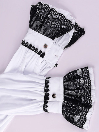 ホワイトヴィンテージトップレトロレースフリル花柄長袖ポリエステルポリエステル繊維シャツレトロな衣装男性