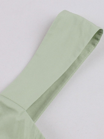 レトログラマードレス 1950年代 オードリー ヘップバーン スタイル スクエアネック ノースリーブ 花柄 膝丈 ライトグリーン スイングドレス