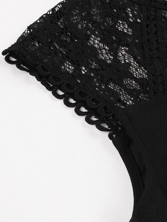 レトログラマードレス クルーネック レース 1950年代 オードリー ヘプバーン スタイル ノースリーブ 膝丈 ブラック ロカビリードレス