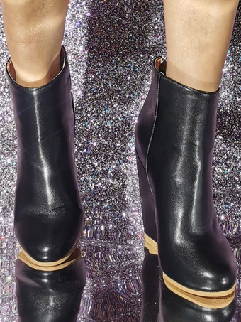 メンズセクシーブーツ ラウンドトゥ ウェッジヒール ブーティ