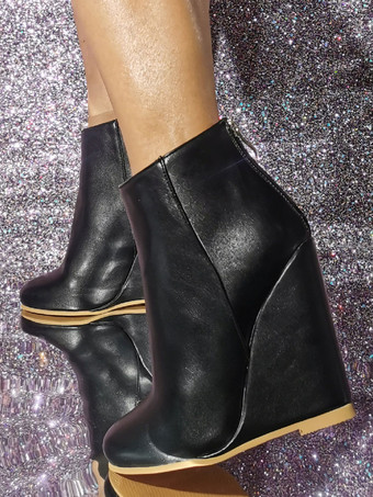 メンズセクシーブーツ ラウンドトゥ ウェッジヒール ブーティ