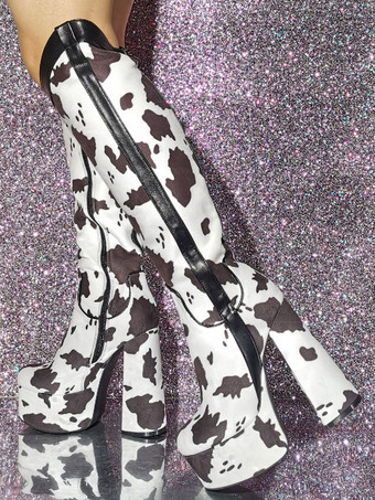 メンズセクシーブーツ チャンキーヒール プラットフォーム ニーレングスブーツ