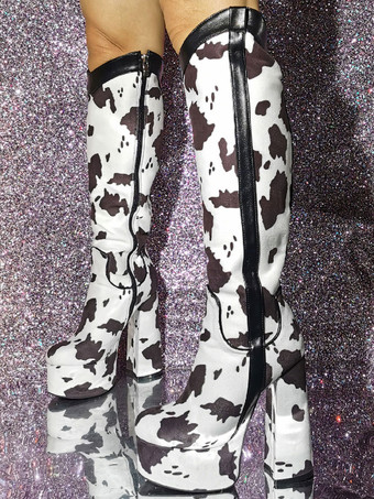 メンズセクシーブーツ チャンキーヒール プラットフォーム ニーレングスブーツ