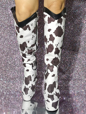 メンズセクシーブーツ チャンキーヒール プラットフォーム ニーレングスブーツ