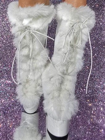 女性のためのPUレザーラウンドトゥプラットフォームチャンキーヒールミッドカーフブーツ