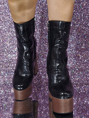 レディース ラウンドトゥ チャンキーヒール ブーティ