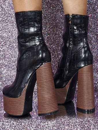 レディース ラウンドトゥ チャンキーヒール ブーティ