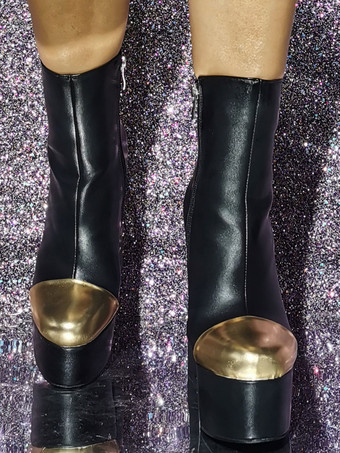 レディース ラウンドトゥ チャンキーヒール ブーティ