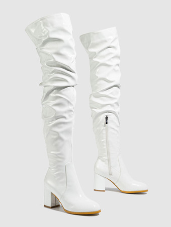 レディース サイハイブーツ ラウンドトゥ チャンキーヒール オーバーニーブーツ