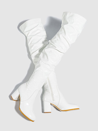 レディース サイハイブーツ ラウンドトゥ チャンキーヒール オーバーニーブーツ