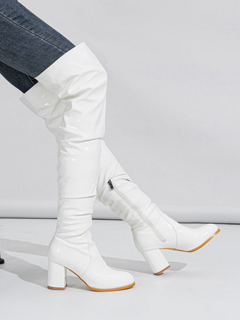 レディース サイハイブーツ ラウンドトゥ チャンキーヒール オーバーニーブーツ