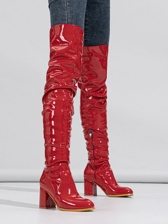 レディース サイハイブーツ ラウンドトゥ チャンキーヒール オーバーニーブーツ