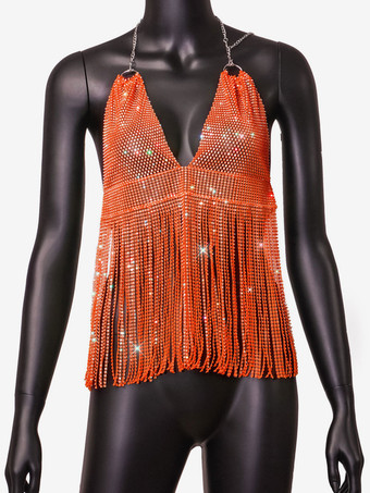 クラブウェア トップス ファッション V ネック フリンジ ノースリーブ トップス