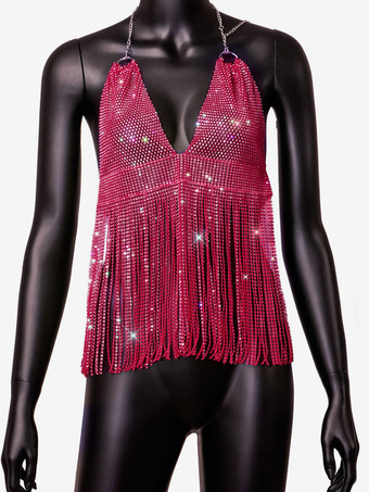 クラブウェア トップス ファッション V ネック フリンジ ノースリーブ トップス