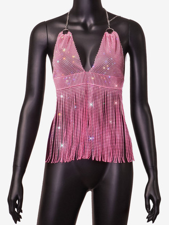 クラブウェア トップス ファッション V ネック フリンジ ノースリーブ トップス