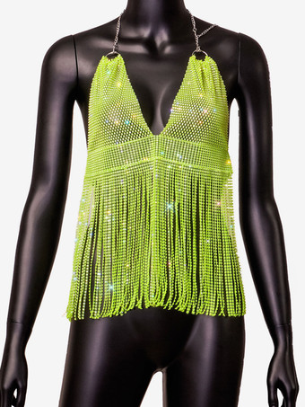 クラブウェア トップス ファッション V ネック フリンジ ノースリーブ トップス