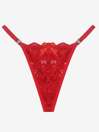 レッド Gストリングランジェリーパンティー ホワイトレースリボン 室内セクシーブリーフ 見えないTバック