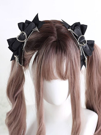 ゴスロリ アクセサリー ブラック チェーン リボン 帽子 ポリエステル その他