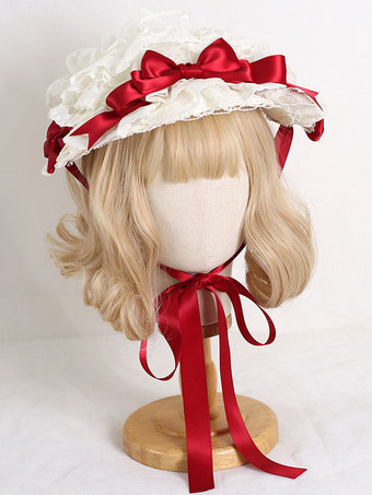 レッド ロココスタイルロリータ帽子パープルレースフリルリボンアクセサリーポリエステルロリータアクセサリー