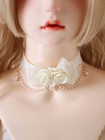 アイボリー スウィートロリータ アクセサリー エクリュ ホワイト パール ローズ チョーカー
