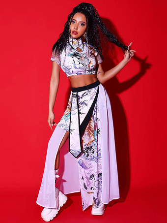 ジャズダンス衣装 レディース シフォントップ ロングスカート ダンスウェア