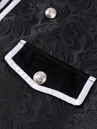 ブラックヴィンテージトップルネサンスポリエステルジャカード長袖レトロコスチューム男性用