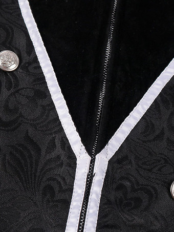 ブラックヴィンテージトップルネサンスポリエステルジャカード長袖レトロコスチューム男性用