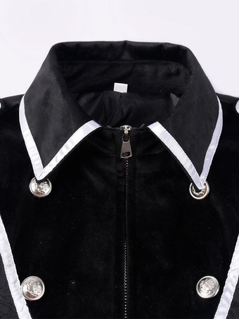 ブラックヴィンテージトップルネサンスポリエステルジャカード長袖レトロコスチューム男性用