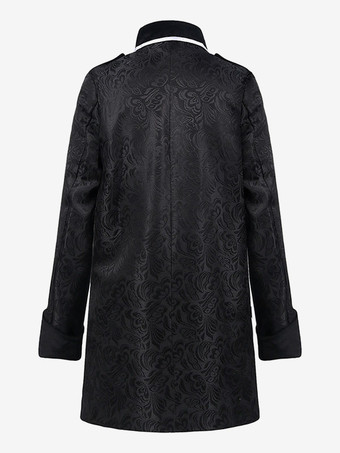 ブラックヴィンテージトップルネサンスポリエステルジャカード長袖レトロコスチューム男性用