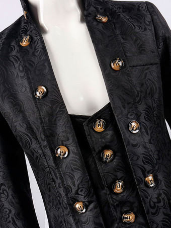 ヴィンテージコート トップルネサンスジャカード 長袖 ポリエステルポリエステル繊維オーバーコート レトロ 男性 ブラック
