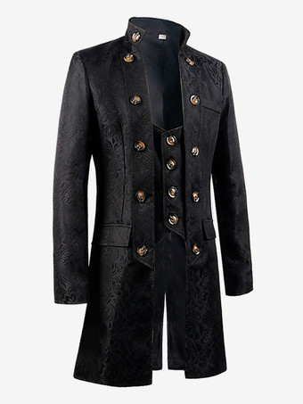 ヴィンテージコート トップルネサンスジャカード 長袖 ポリエステルポリエステル繊維オーバーコート レトロ 男性 ブラック