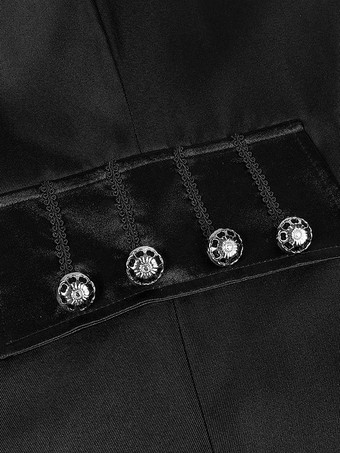 ブラックヴィンテージトップレトロポリエステルメタルディテール長袖レトロコスチューム男性用