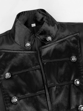 ブラックヴィンテージトップレトロポリエステルメタルディテール長袖レトロコスチューム男性用