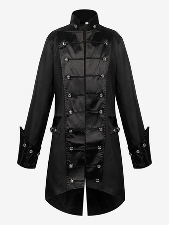 ブラック ブラックヴィンテージトップレトロポリエステルメタルディテール長袖レトロコスチューム男性用