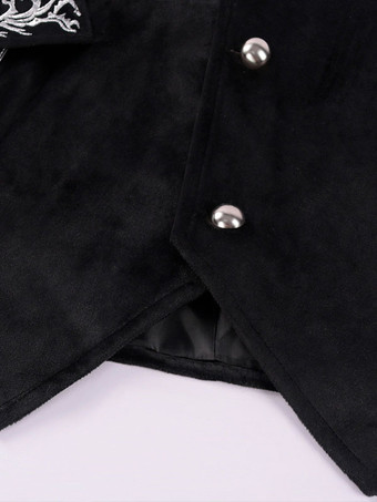 黒ヴィンテージトップルネサンス花柄長袖ポリエステルポリエステル繊維オーバーコートレトロな衣装男性のための