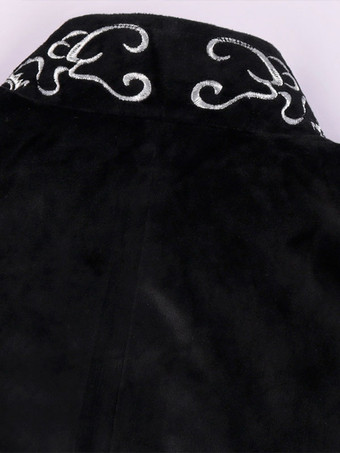 黒ヴィンテージトップルネサンス花柄長袖ポリエステルポリエステル繊維オーバーコートレトロな衣装男性のための