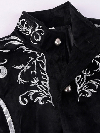 黒ヴィンテージトップルネサンス花柄長袖ポリエステルポリエステル繊維オーバーコートレトロな衣装男性のための