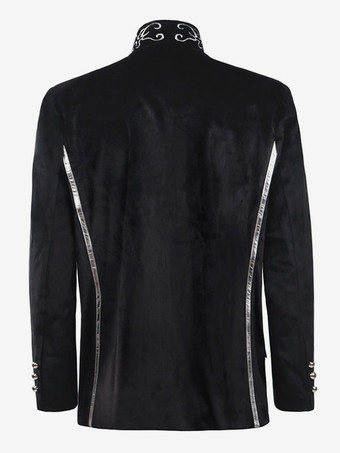 黒ヴィンテージトップルネサンス花柄長袖ポリエステルポリエステル繊維オーバーコートレトロな衣装男性のための