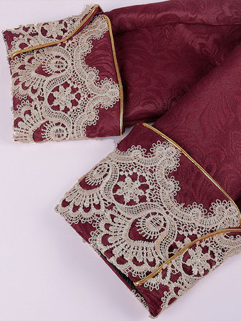 レッドヴィンテージトップルネサンス花柄長袖ポリエステルポリエステル繊維オーバーコートレトロ衣装男性のための バーガンディ